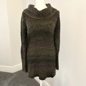 Prana Hunter Tunic Sweater Womens Medium Green Multi Shade Cowl Acrylic Wool